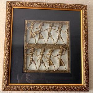 Vintage Dhokra Brass Tribal Procession Wall Art Lost Wax Indian Folk Art 13”